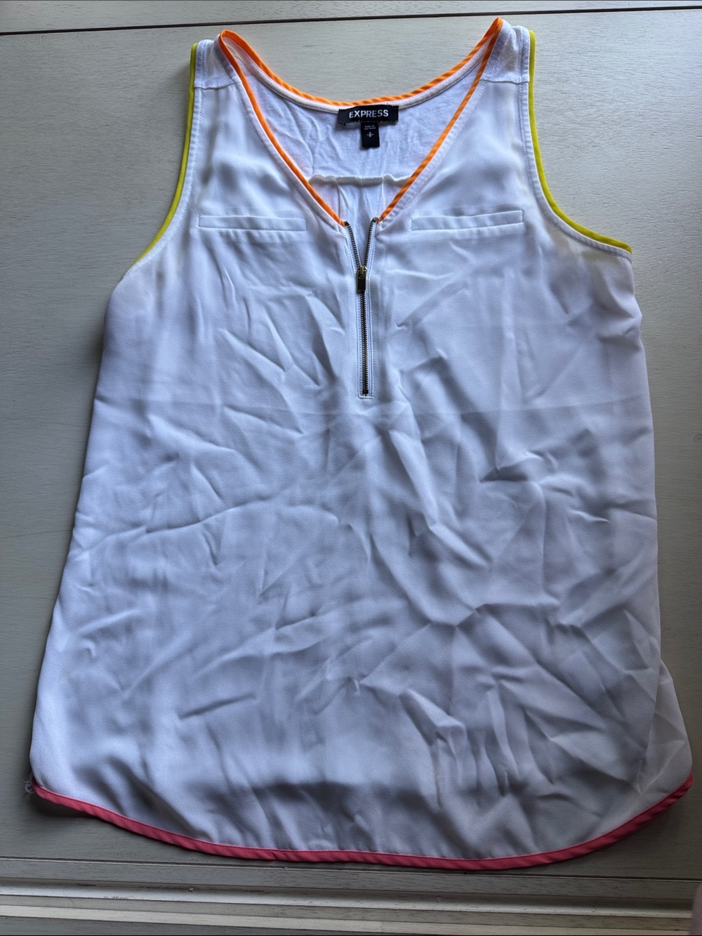 Express White Sleeveless Zip Tank with Neon Trim